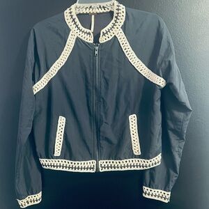Free People Crochet Inset Zip-Up Baseball Jacket